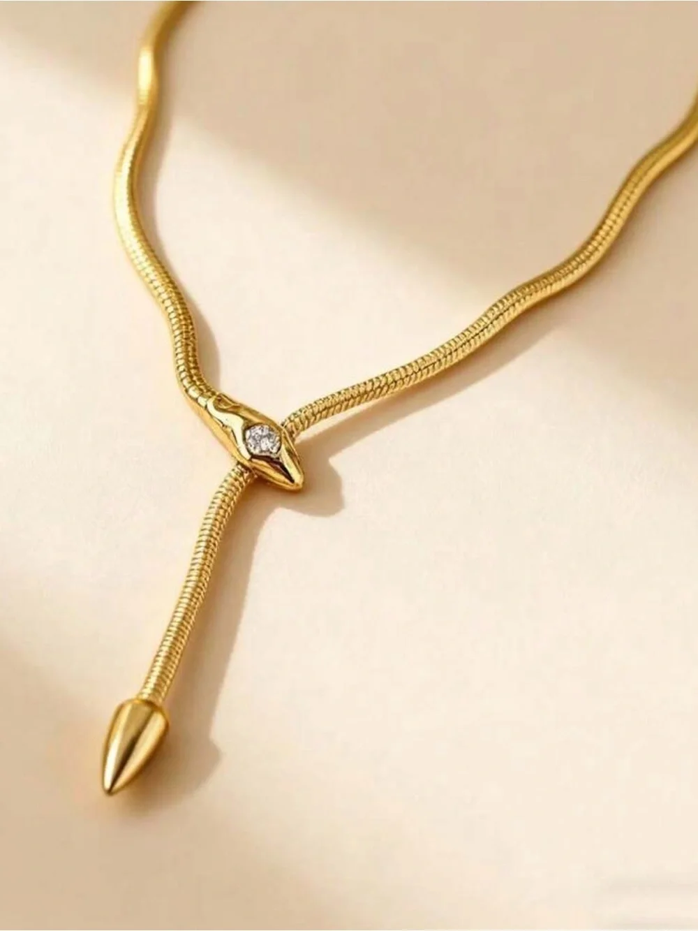Anthropologie Gold Snake Lariat Necklace w/ Crystal Accent Statement Chain
